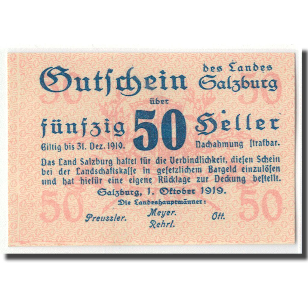 Banknote, Austria, Salzburg Sbg. Land, 50 Heller, N.D, 1919, 1919-10-01