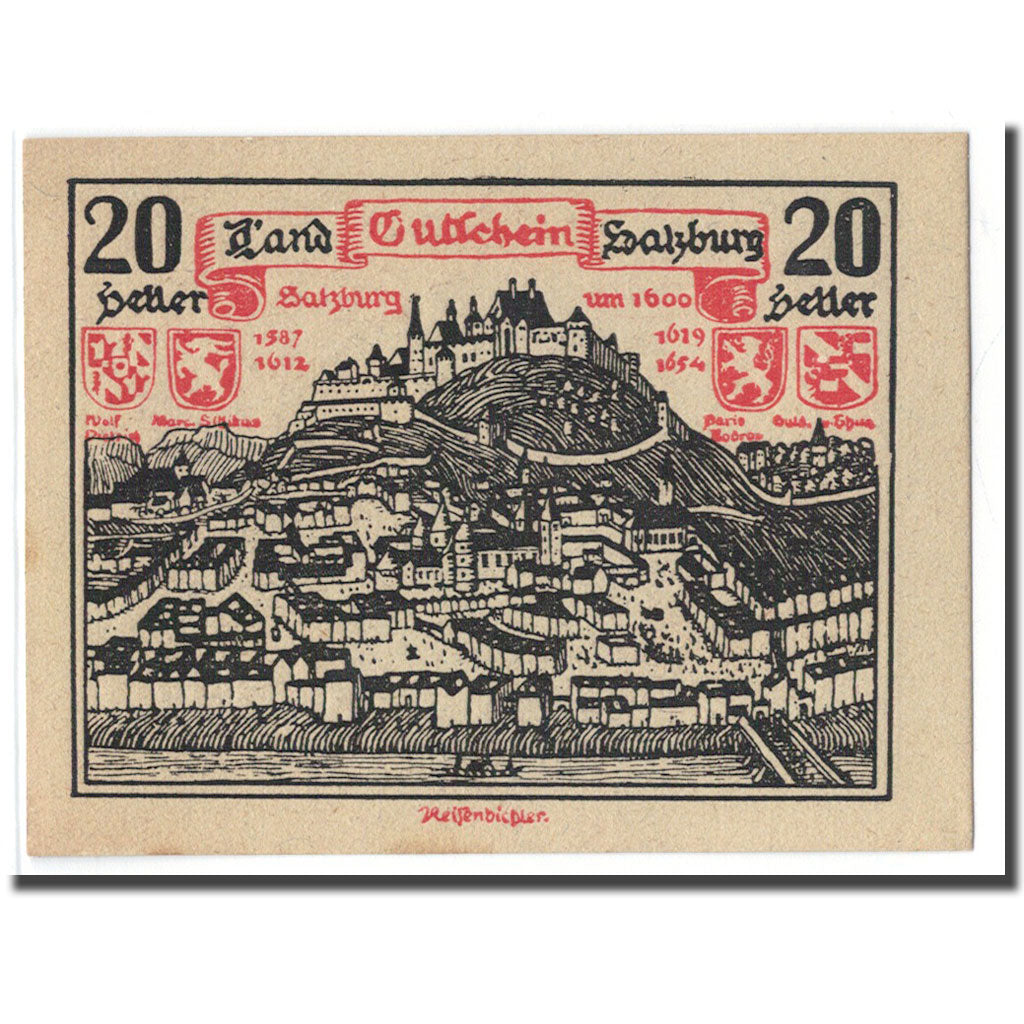 Billete, Austria, Salzburg Sbg. Land, 20 Heller, paysage 1, 1920, SC, Mehl:860II