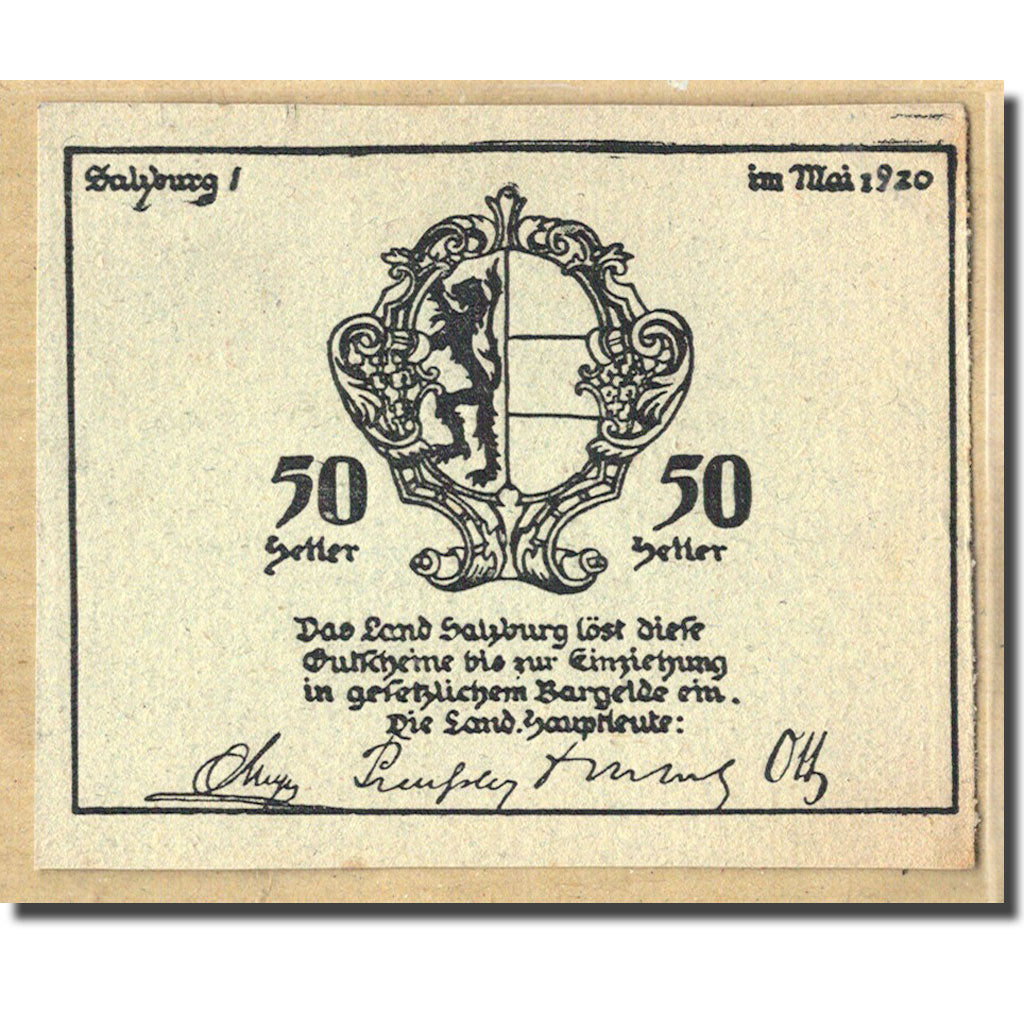 Biljet, Oostenrijk, Salzburg Sbg. Land, 50 Heller, paysage 2, 1920, SPL