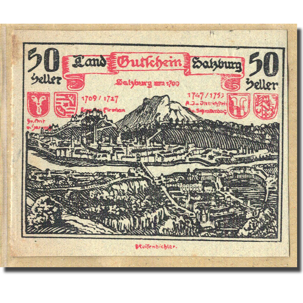 Biljet, Oostenrijk, Salzburg Sbg. Land, 50 Heller, paysage 2, 1920, SPL