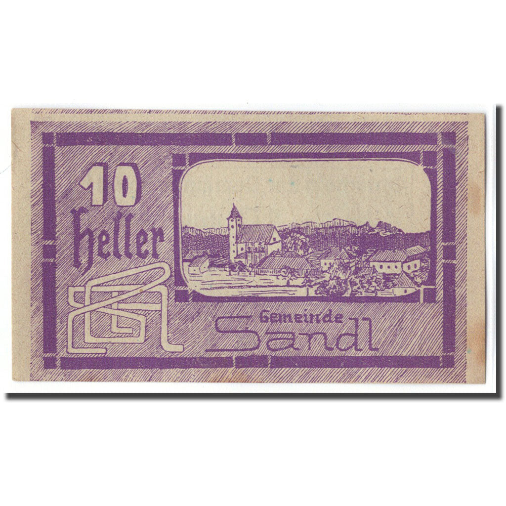 Banknot, Austria, Sandl O.Ö. Gemeinde, 10 Heller, Texte, 1920, 1920-05-02