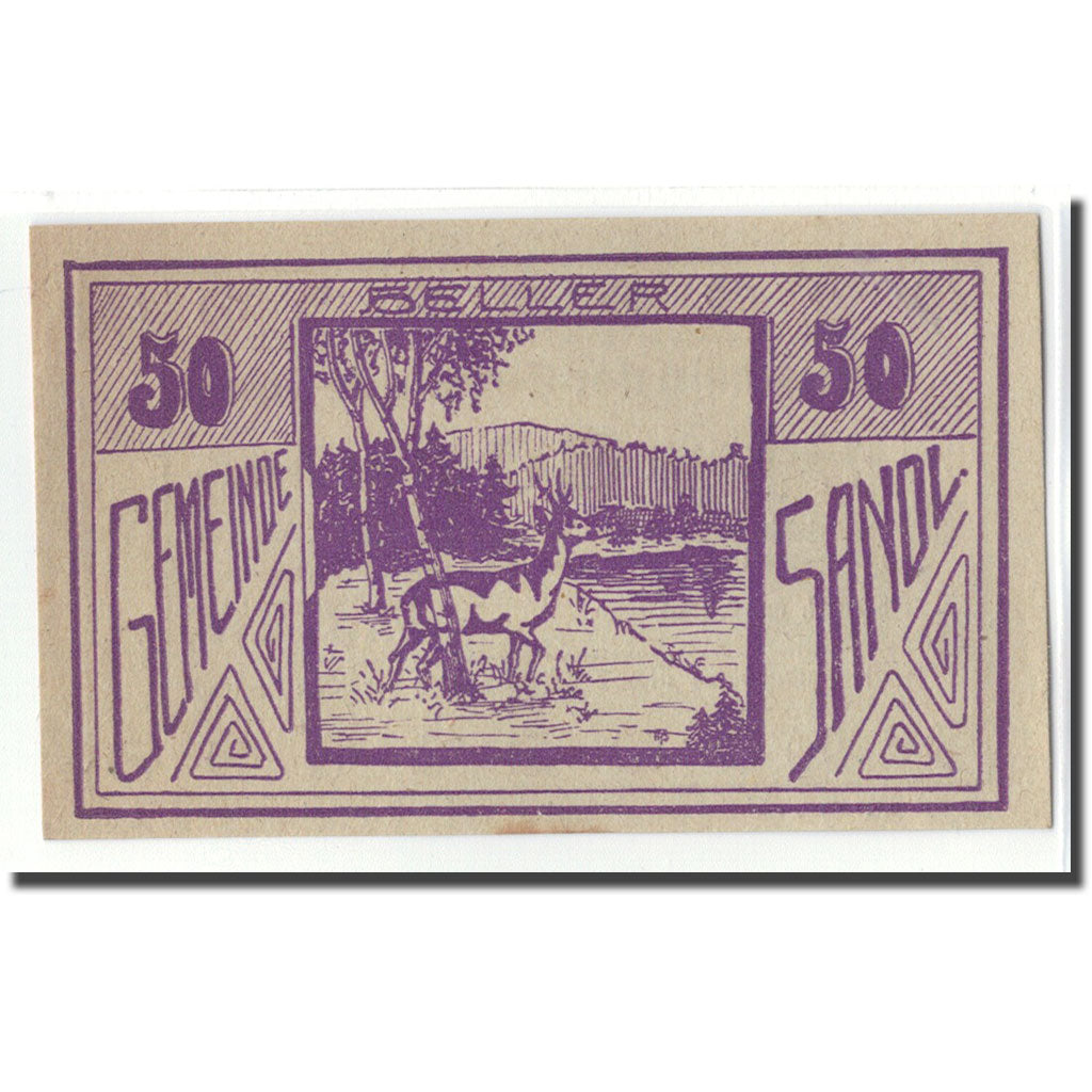 Banknot, Austria, Sandl O.Ö. Gemeinde, 50 Heller, Texte  5, 1920, 1920-05-02