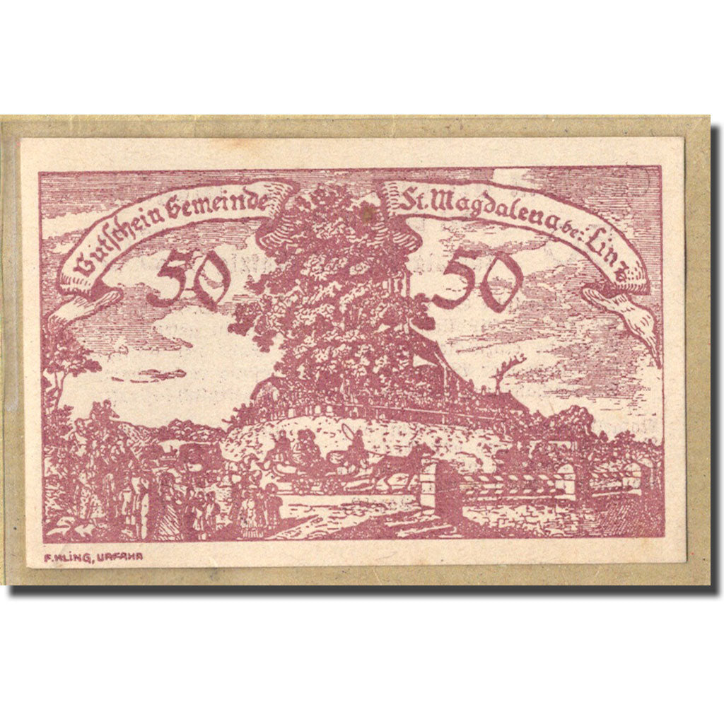 Banconote, Austria, St. Magdalena Bei Linz, O.Ö., Gemeinde, 50 Heller, paysage