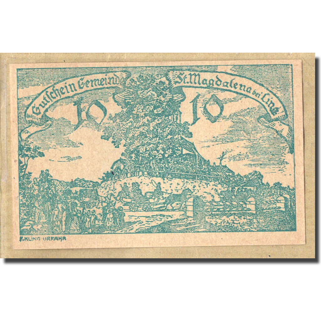 Banknote, Austria, St. Magdalena Bei Linz, O.Ö., Gemeinde, 10 Heller, paysage