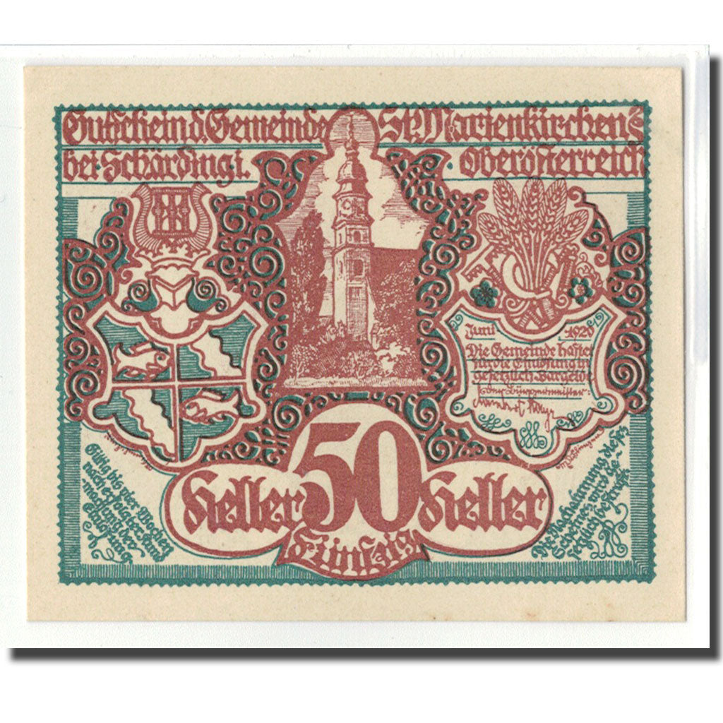 Banknote, Austria, St. Marienkirchen bei Schärding O.Ö. Gemeinde, 50 Heller