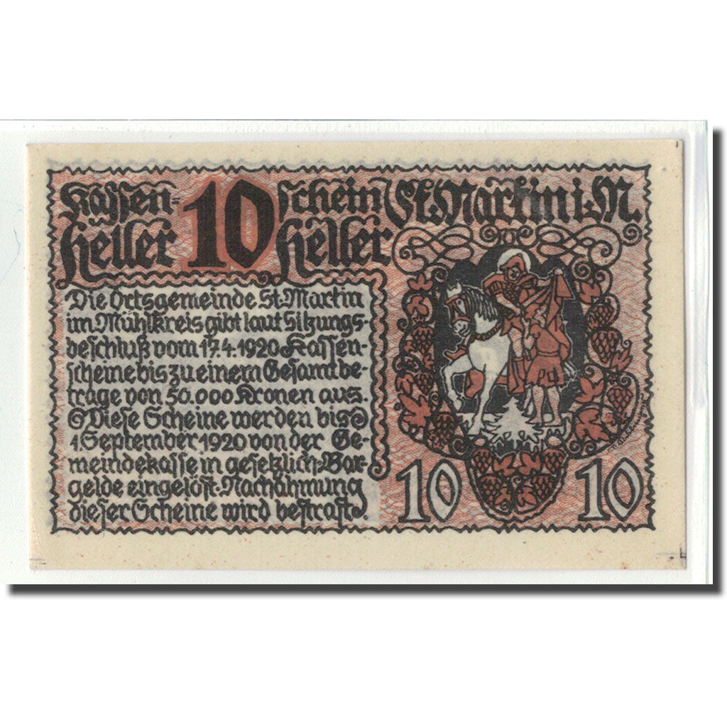 Banknot, Austria, St. Martin im Mühlkreis O.Ö. Gemeinde, 10 Heller, château