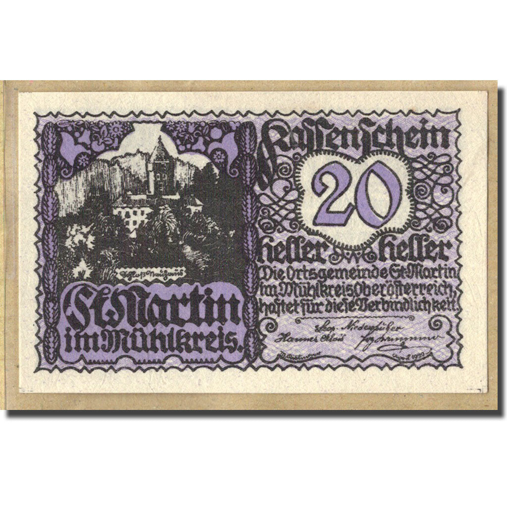 Geldschein, Österreich, St. Martin im Mühlkreis O.Ö. Gemeinde, 20 Heller