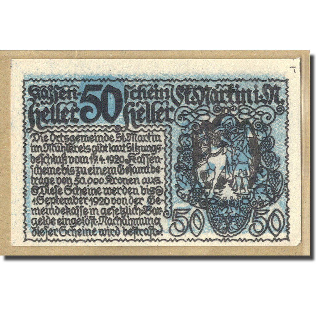 Banknot, Austria, St. Martin im Mühlkreis O.Ö. Gemeinde, 50 Heller, chateau 2