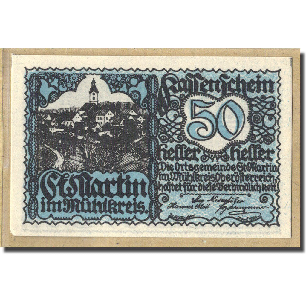 Banknot, Austria, St. Martin im Mühlkreis O.Ö. Gemeinde, 50 Heller, chateau 2