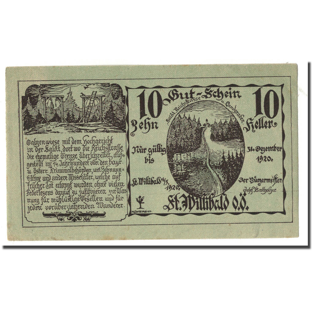 Geldschein, Österreich, St. Willibald O.Ö. Gemeinde, 10 Heller, Texte, 1920