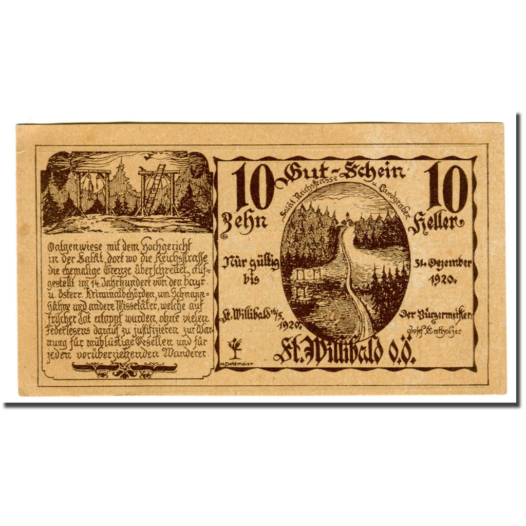 Geldschein, Österreich, St. Willibald O.Ö. Gemeinde, 10 Heller, texte 1, 1920
