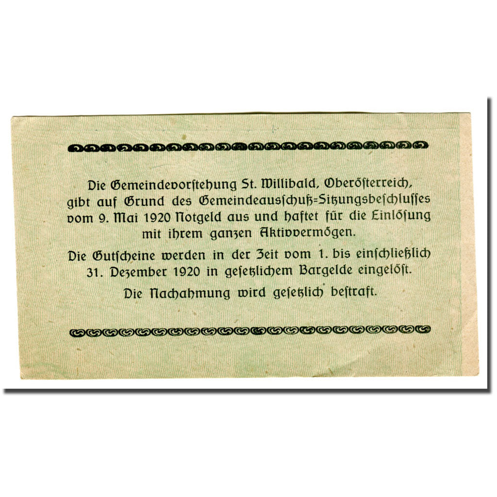 Banknote, Austria, St. Willibald O.Ö. Gemeinde, 20 Heller, Texte 2, 1920
