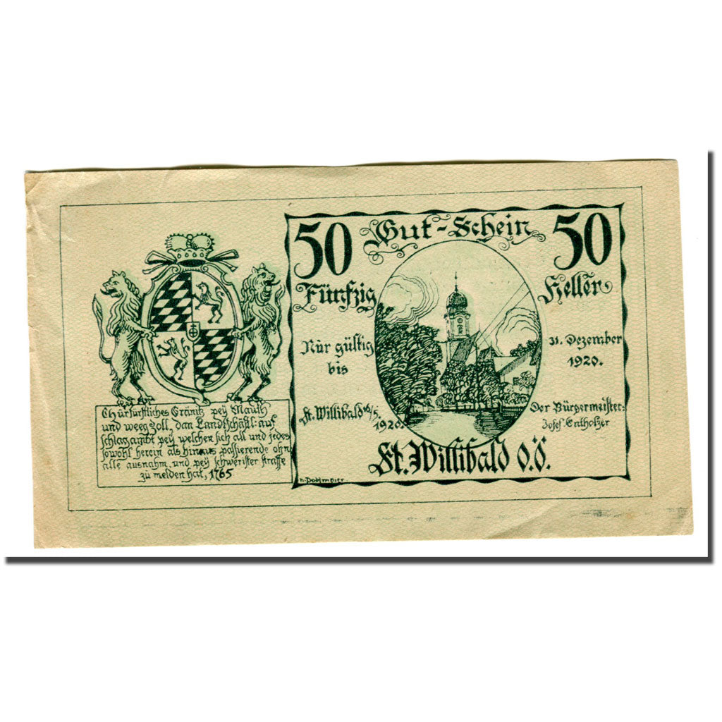 Geldschein, Österreich, St. Willibald O.Ö. Gemeinde, 50 Heller, Texte 4, 1920