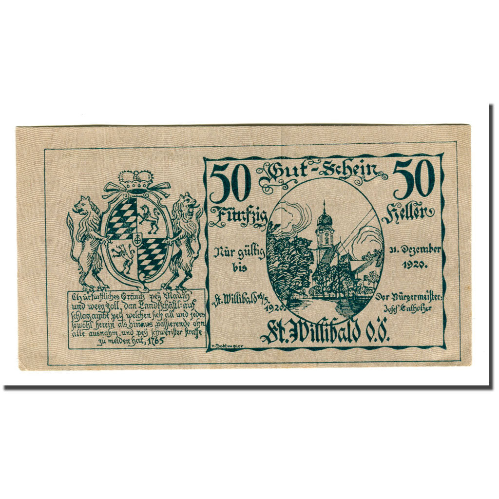 Banknote, Austria, St. Willibald O.Ö. Gemeinde, 50 Heller, Texte  5, 1920