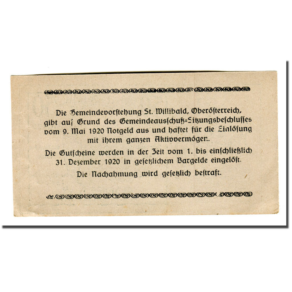 Banknote, Austria, St. Willibald O.Ö. Gemeinde, 50 Heller, Texte  5, 1920