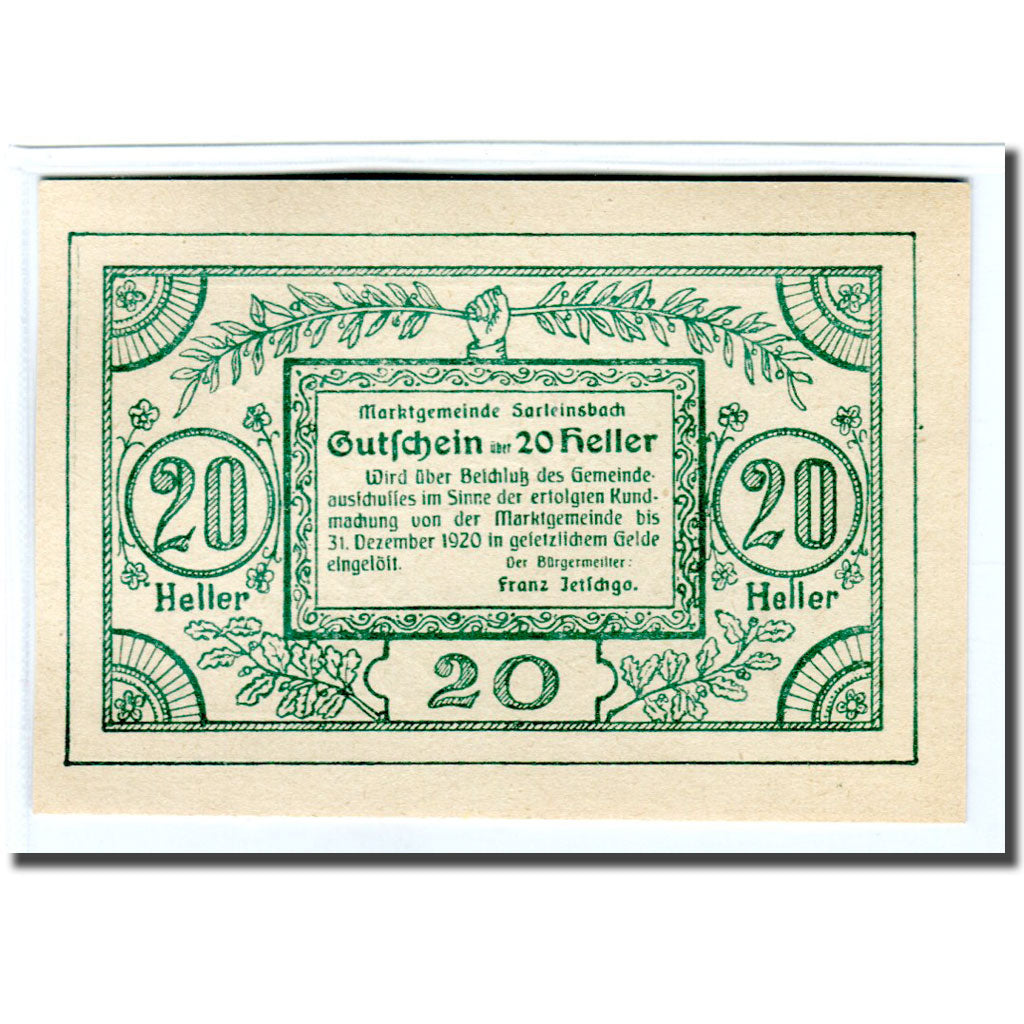 Banknote, Austria, Sarleinsbach, 20 Heller, Texte, 1920, UNC(63), Mehl:948a