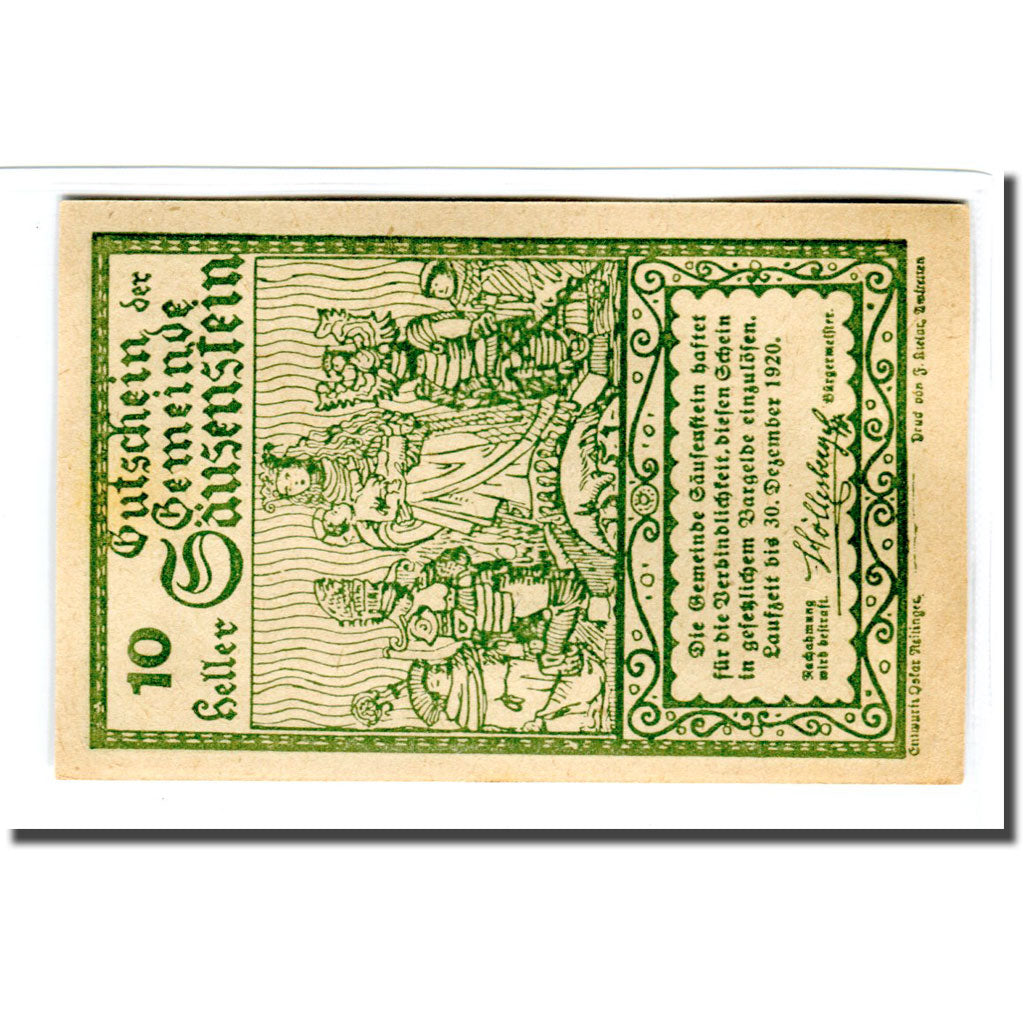 Billet, Autriche, Säusenstein N.Ö. Gemeinde, 10 Heller, paysage, 1920, SPL