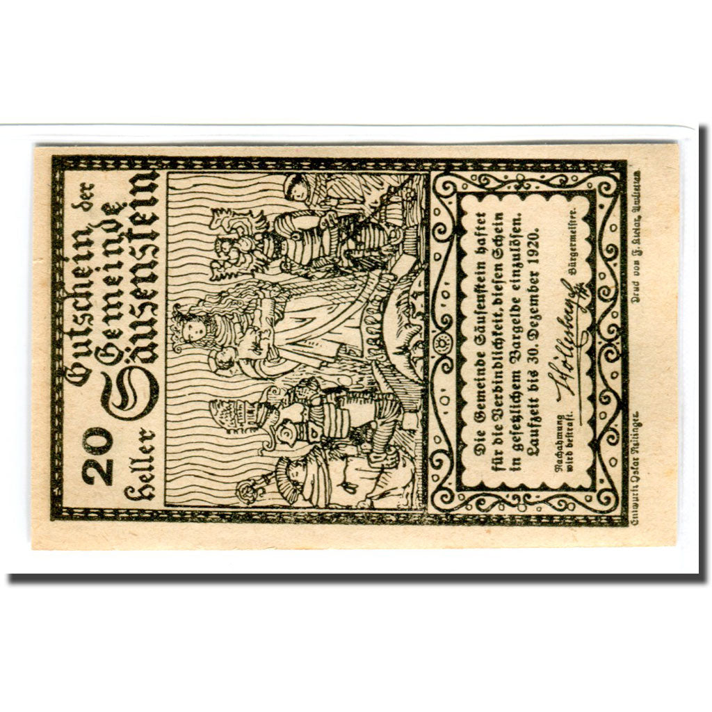 Billete, Austria, Säusenstein N.Ö. Gemeinde, 20 Heller, paysage 1, 1920, SC