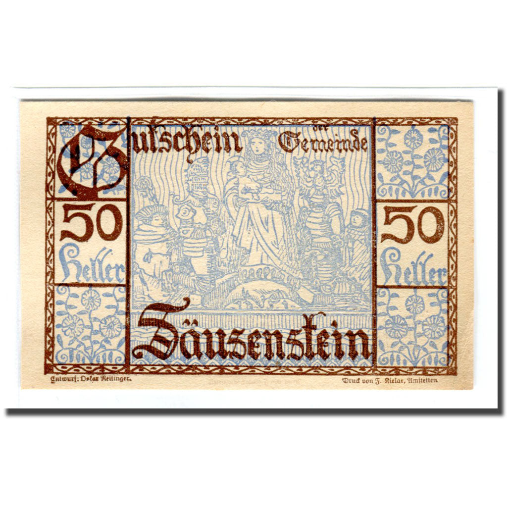 Banknote, Austria, Säusenstein N.Ö. Gemeinde, 50 Heller, personnage, 1920