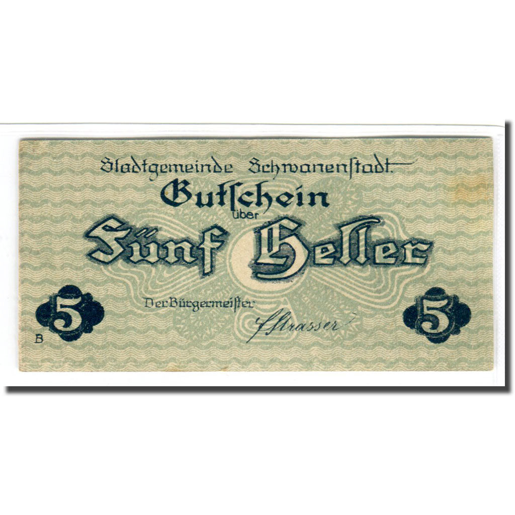 Banknote, Austria, Schwanenstadt, 5 Heller, paysage, 1920, UNC(63), Mehl:977Ia