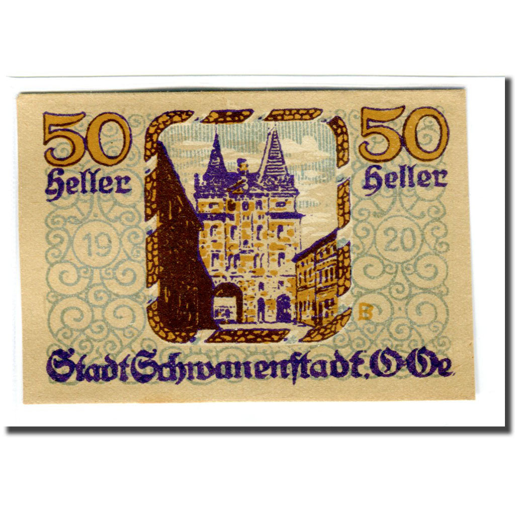 Banknote, Austria, Schwanenstadt, 50 Heller, Batiment, 1920, UNC(63), Mehl:977Ia