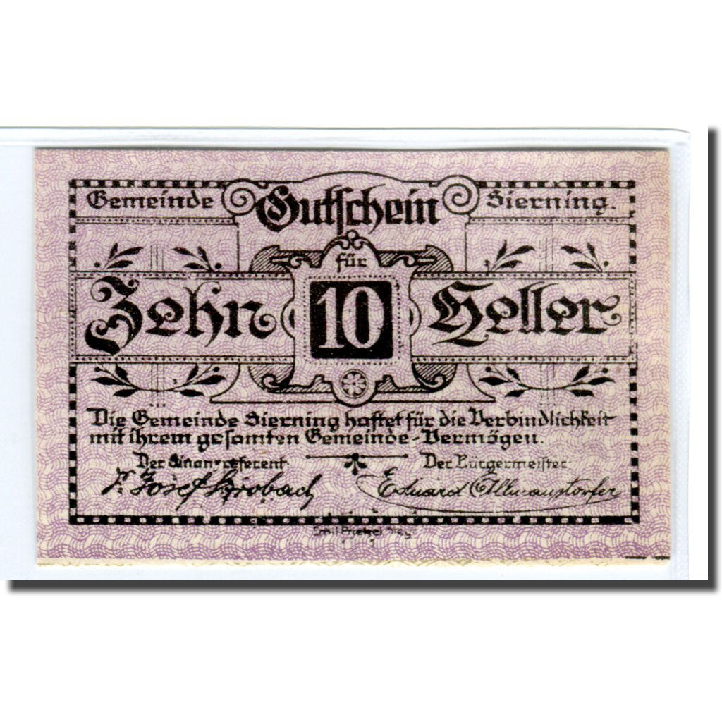 Banknot, Austria, Sierning, 10 Heller, personnage 1, 1920, 1920-03-20, UNC(63)