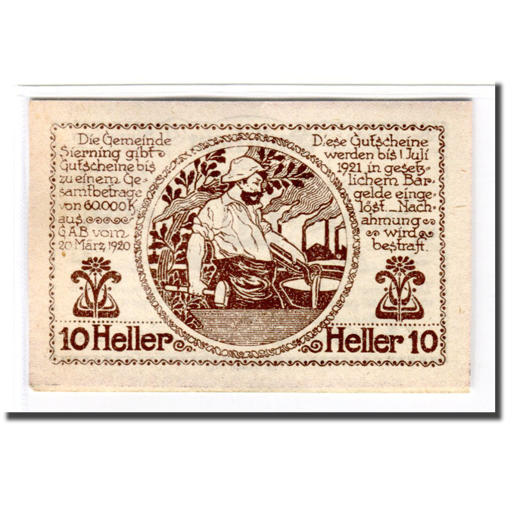 Banknot, Austria, Sierning, 10 Heller, personnage 1, 1920, 1920-03-20, UNC(63)