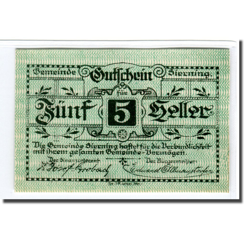 Banknote, Austria, Sierning, 5 Heller, personnage 2, 1920, 1920-03-20, UNC(63)
