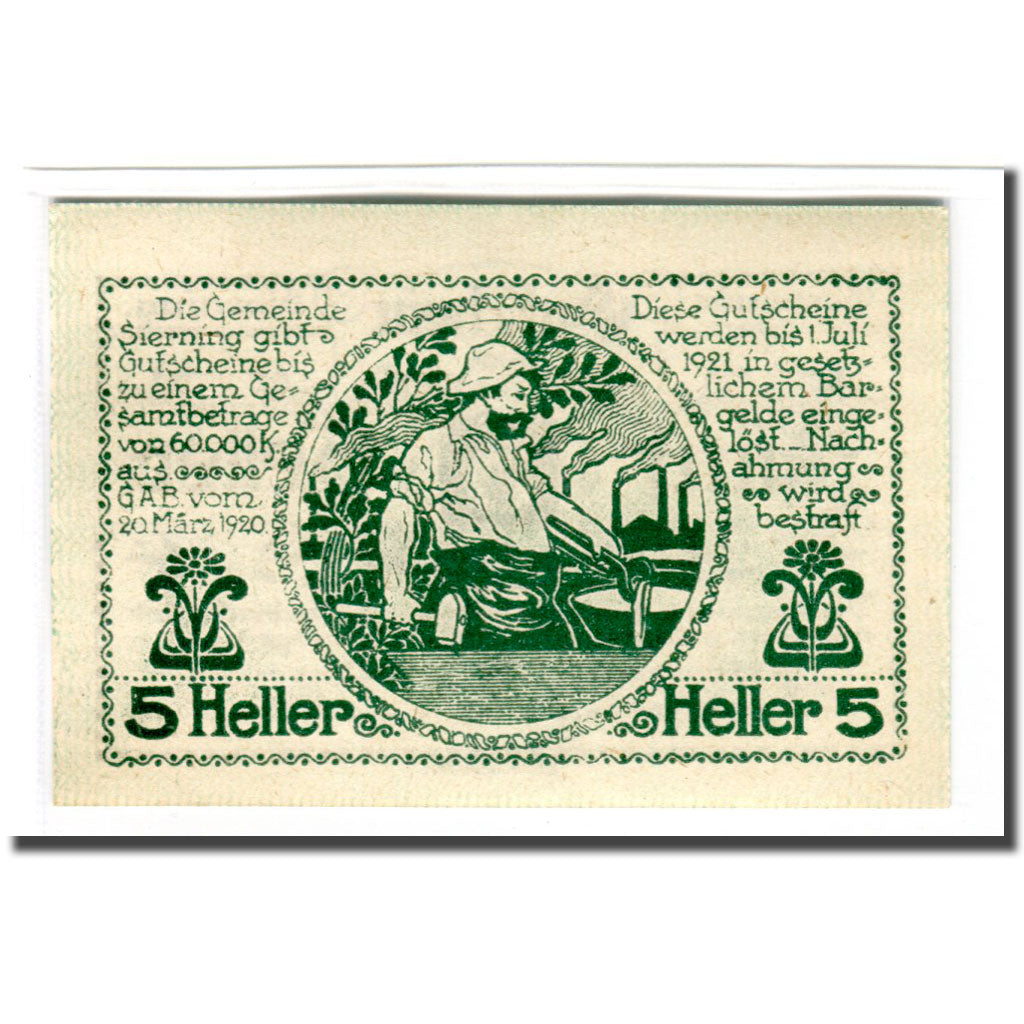 Banknote, Austria, Sierning, 5 Heller, personnage 2, 1920, 1920-03-20, UNC(63)
