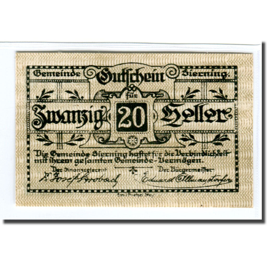Banknote, Austria, Sierning, 20 Heller, personnage 3, 1920, 1920-03-20, UNC(63)