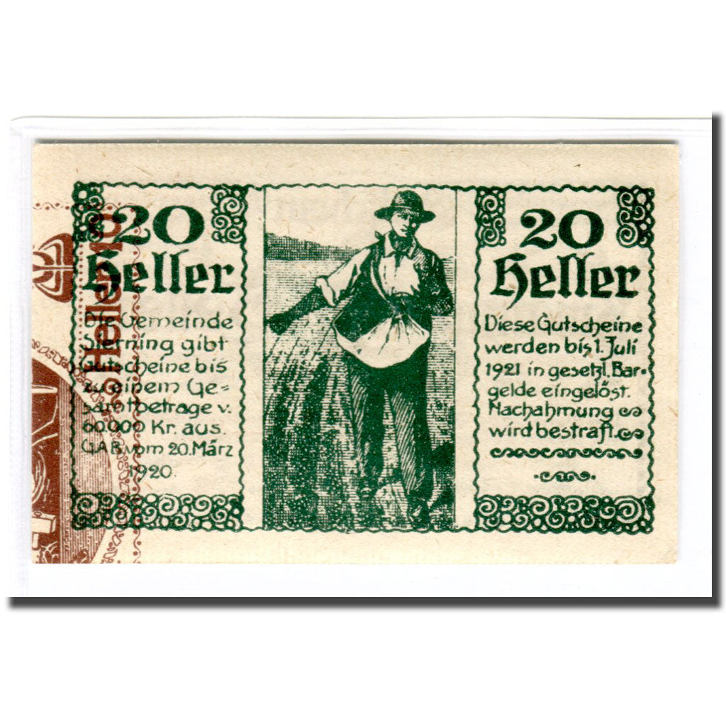 Banknote, Austria, Sierning, 20 Heller, personnage 3, 1920, 1920-03-20, UNC(63)