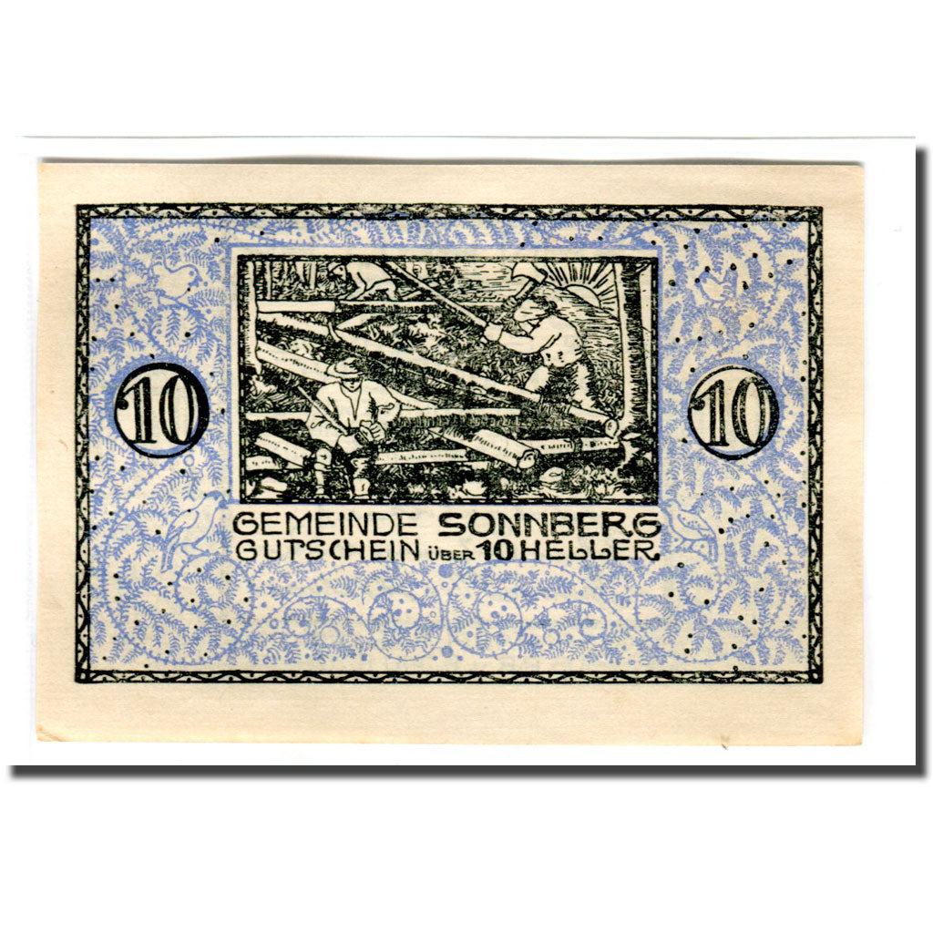 Nota, Áustria, Sonnberg O.Ö. Gemeinde, 10 Heller, personnage, 1920