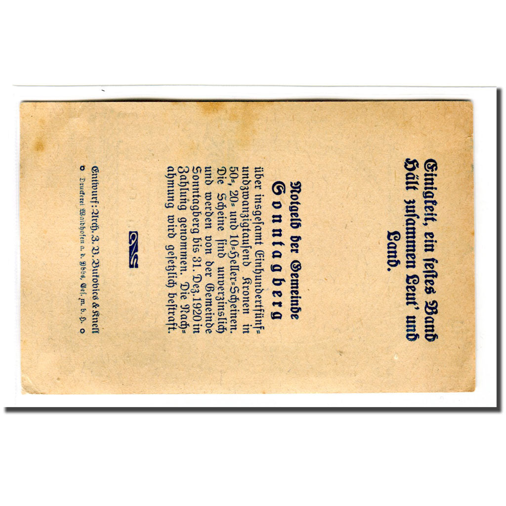 Banknot, Austria, Sonntagberg, 50 Heller, texte 1, 1920, Undated, UNC(63)