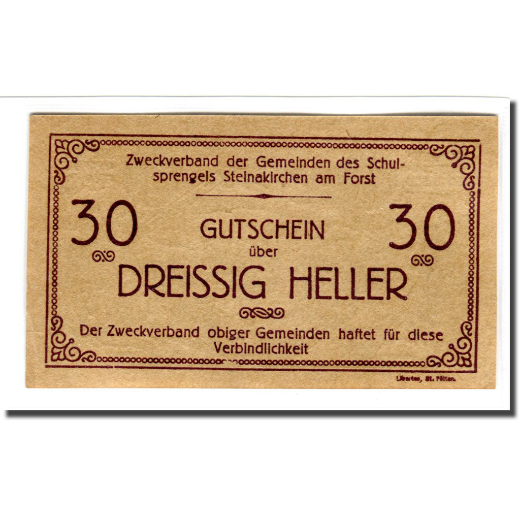 Banknot, Austria, Steinakirchen am Forst, 30 Heller, personnage 1, 1920