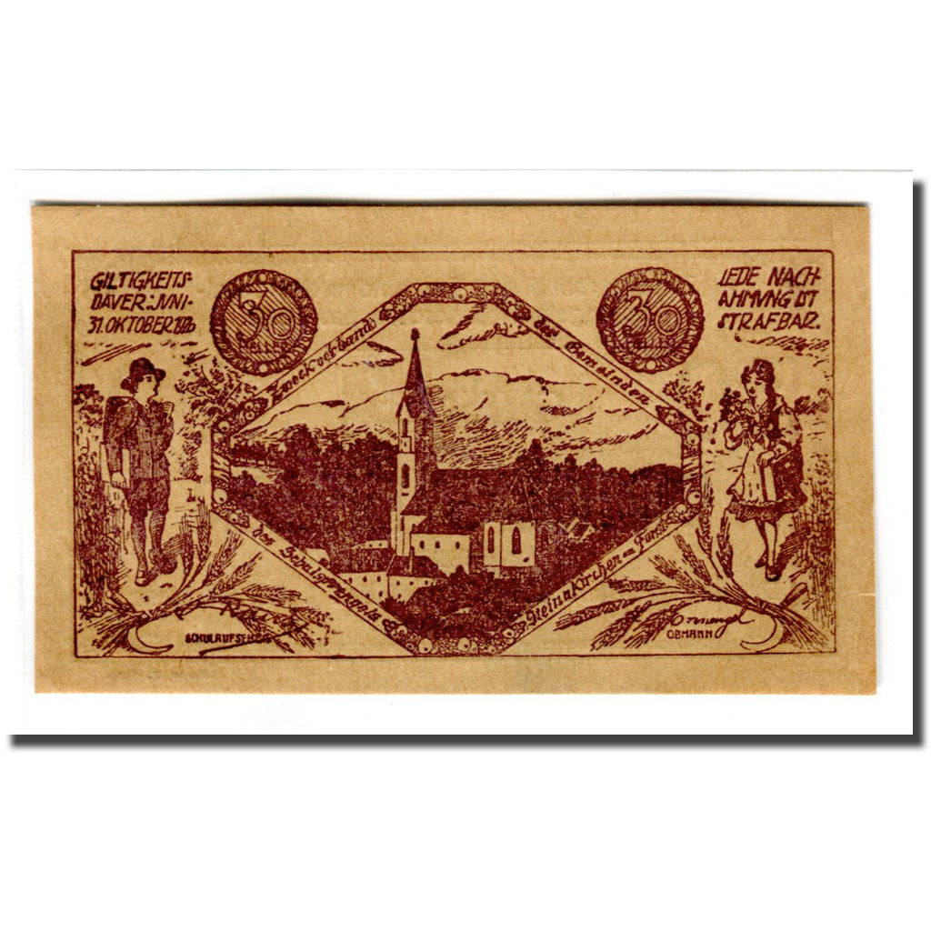 Banknot, Austria, Steinakirchen am Forst, 30 Heller, personnage 1, 1920