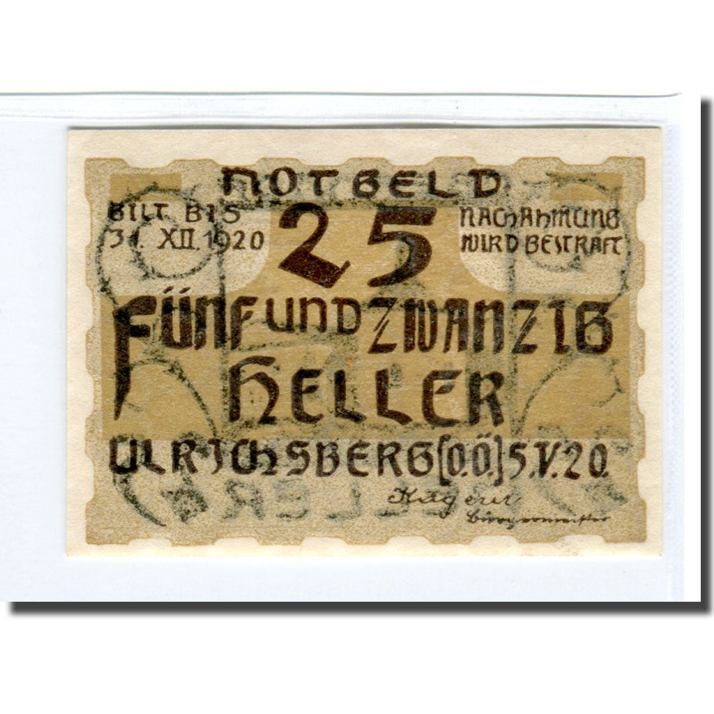Banknote, Austria, Ulrichsberg, 25 Heller, village 1, 1920, 1920-05-05, UNC(63)