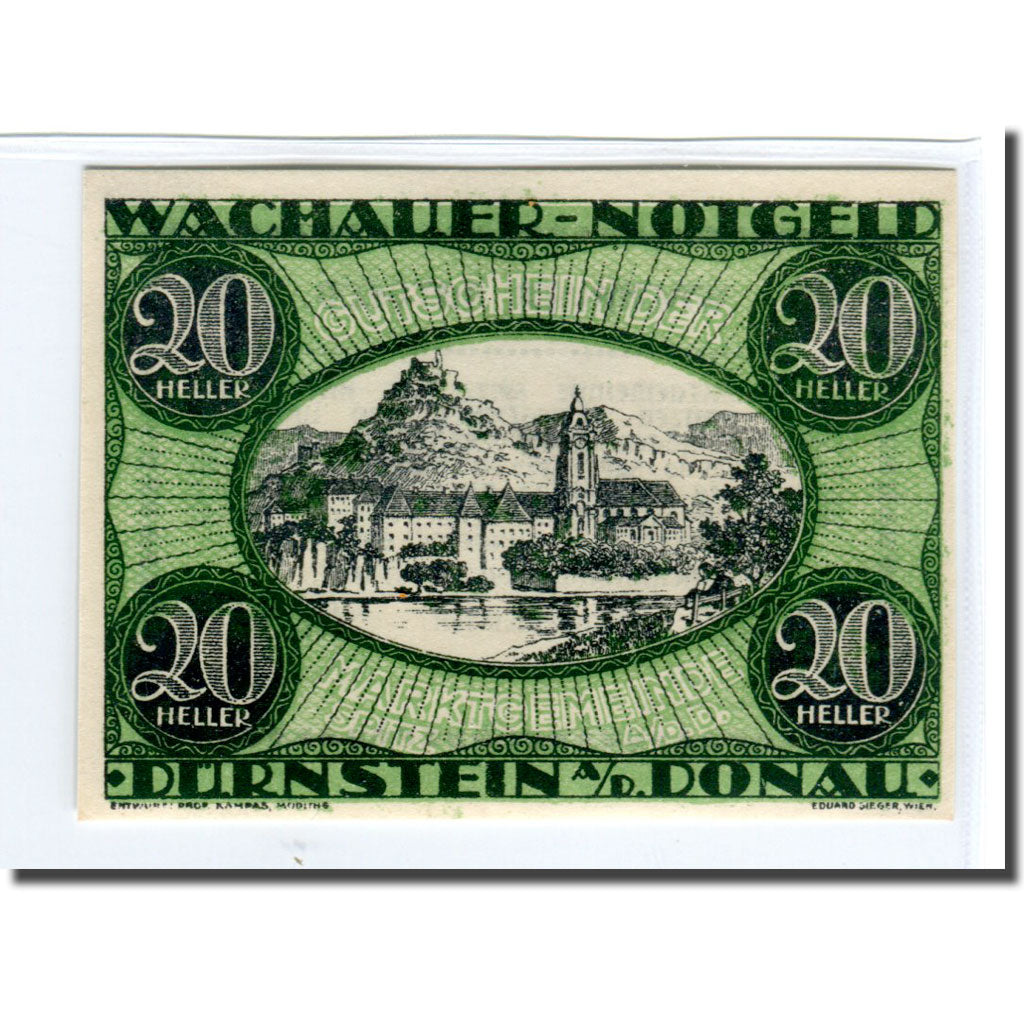 Billete, Austria, Wachauer Notgeld Dürnstein N.Ö. Gemeinde, 20 Heller, texte