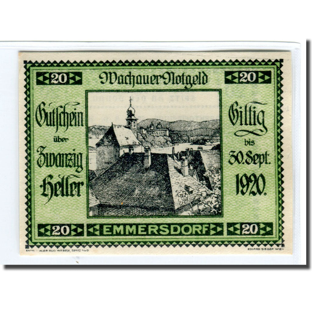 Banknote, Austria, Wachauer Notgeld Emmersdorf N.Ö. Gemeinde, 20 Heller, Texte