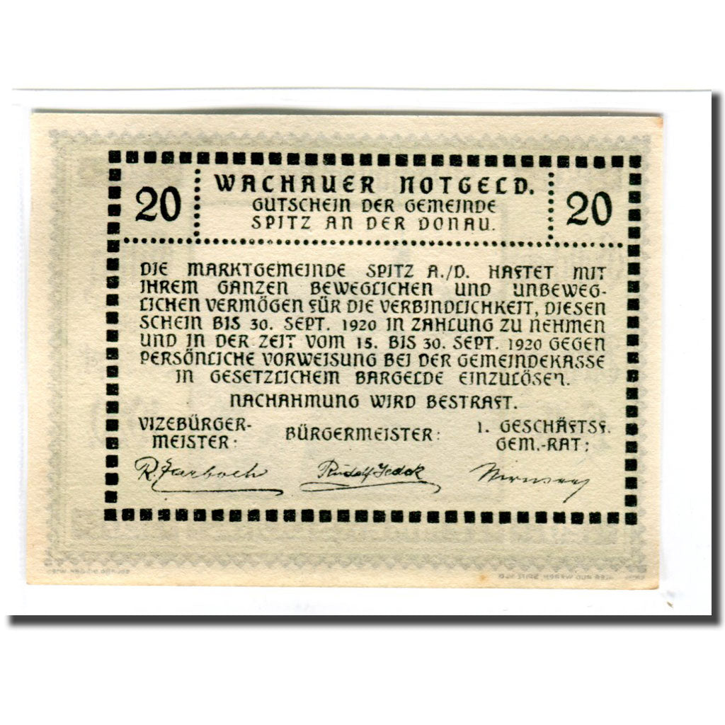 Banknote, Austria, Wachauer Notgeld Emmersdorf N.Ö. Gemeinde, 20 Heller, Texte