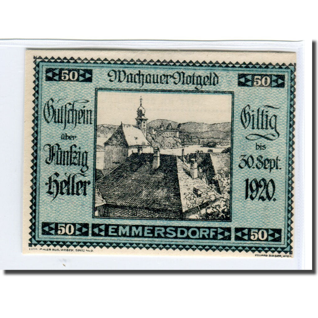 Billete, Austria, Wachauer Notgeld Emmersdorf N.Ö. Gemeinde, 50 Heller, Texte