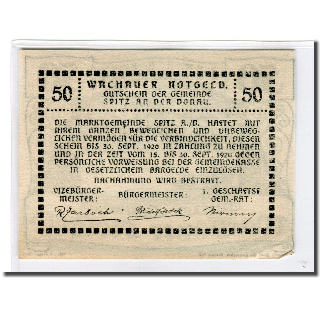 Banknote, Austria, Wachauer Notgeld Mitter-Arnsdorf Gemeinde, 50 Heller, Texte