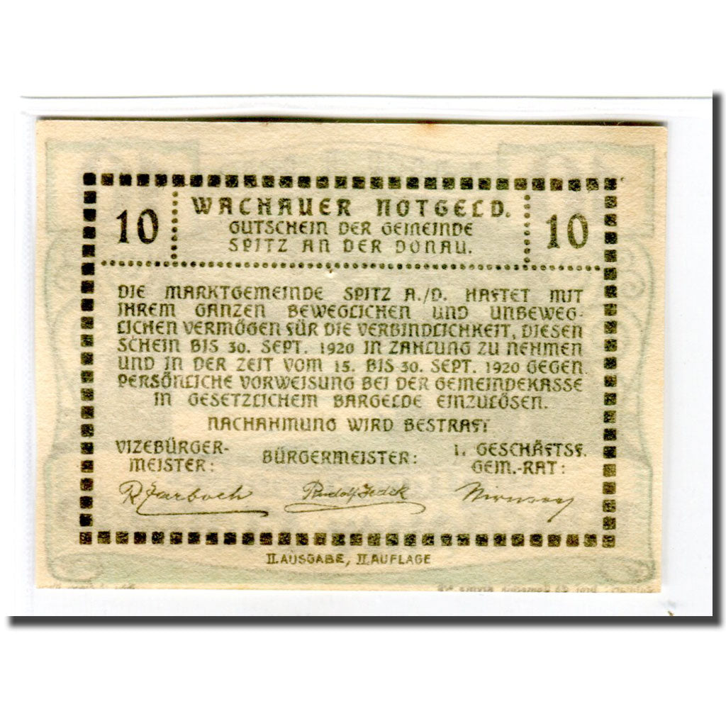 Banknote, Austria, Wachauer Notgeld Mitter-Arnsdorf Gemeinde, 10 Heller, Texte