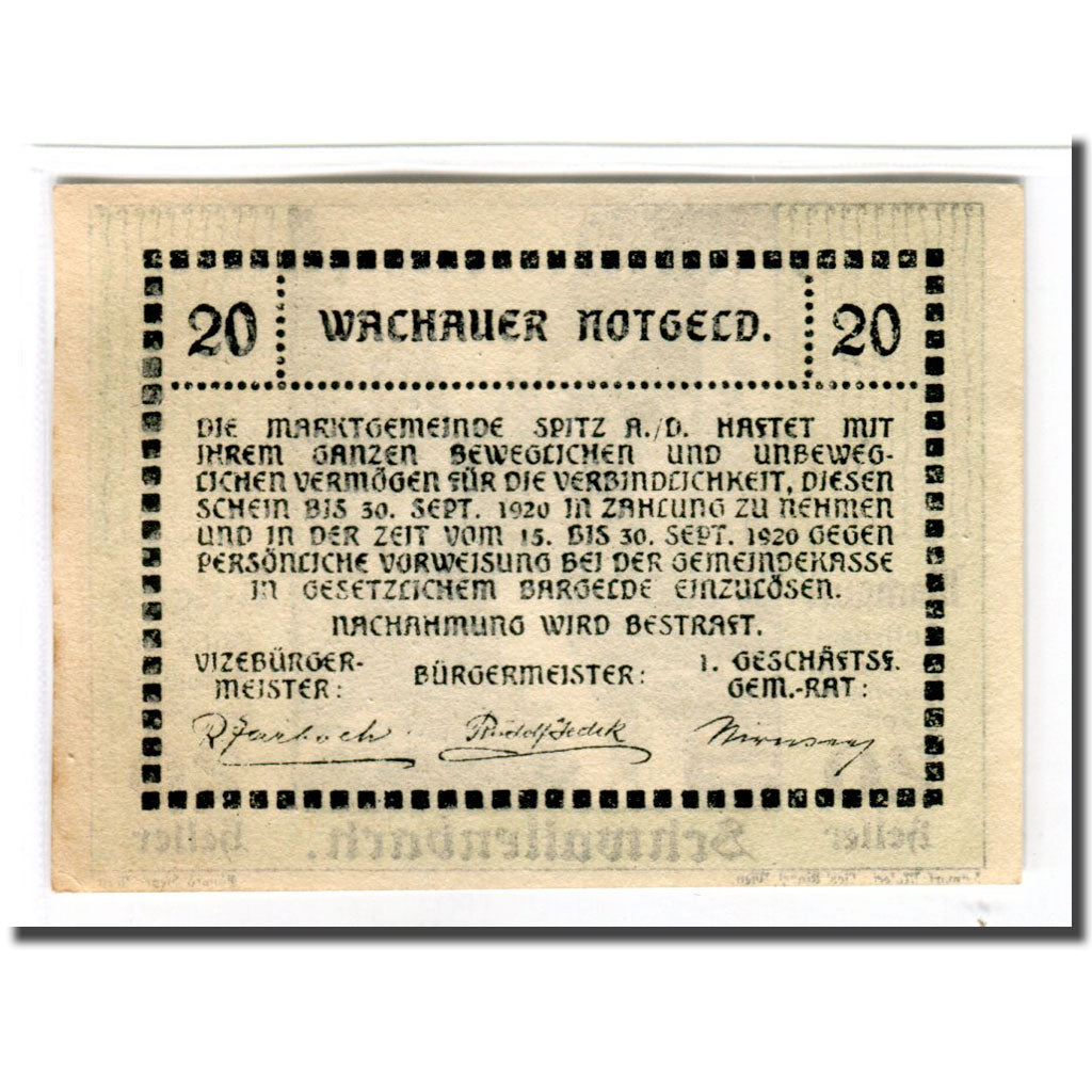 Banknote, Austria, Wachauer Notgeld Schwallenbach N.Ö. Gemeinde, 20 Heller