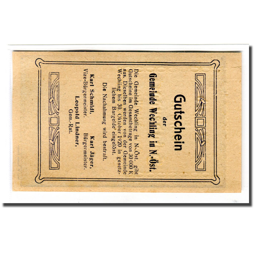 Banknote, Austria, Wechling, 20 Heller, texte 1, 1920, UNC(63), Mehl:1145a