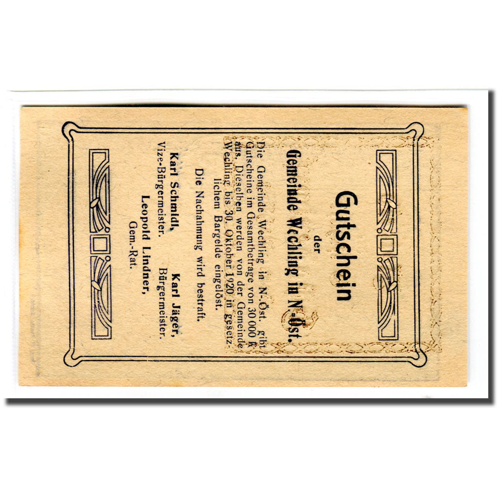 Banknote, Austria, Wechling, 20 Heller, Texte 2, 1920, UNC(63), Mehl:1145a