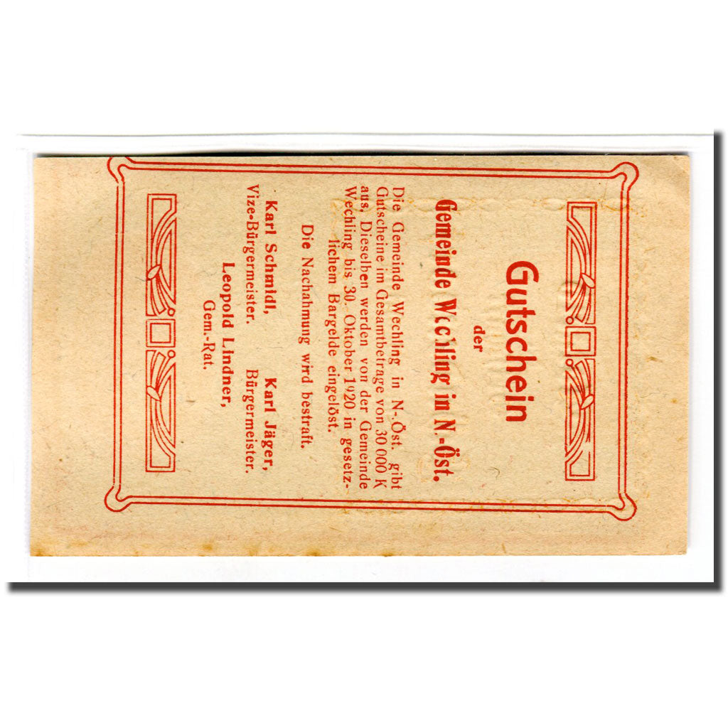 Banknote, Austria, Wechling, 30 Heller, Texte 4, 1920, UNC(63), Mehl:1145a