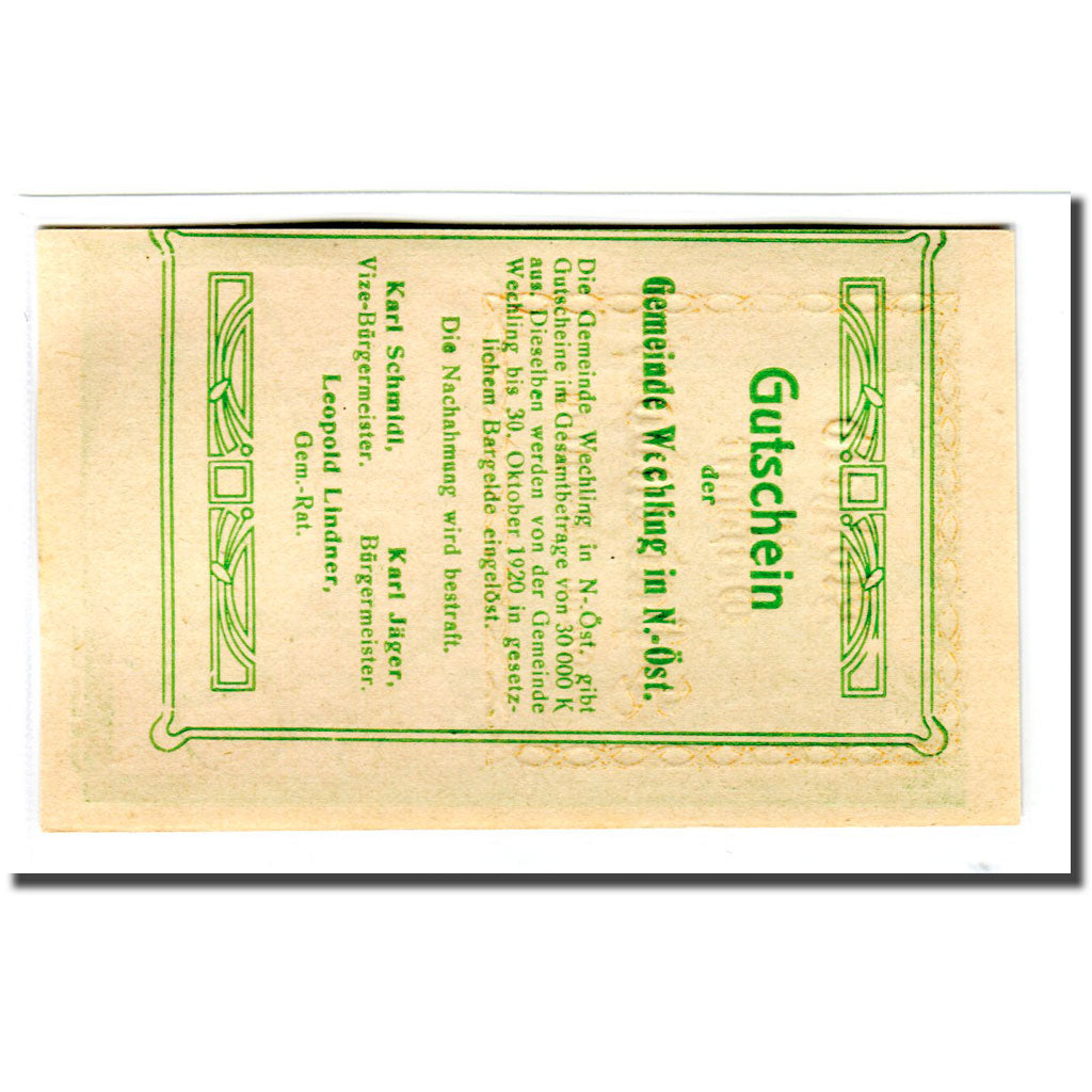 Banknote, Austria, Wechling, 50 Heller, Texte 6, 1920, UNC(63), Mehl:1145a