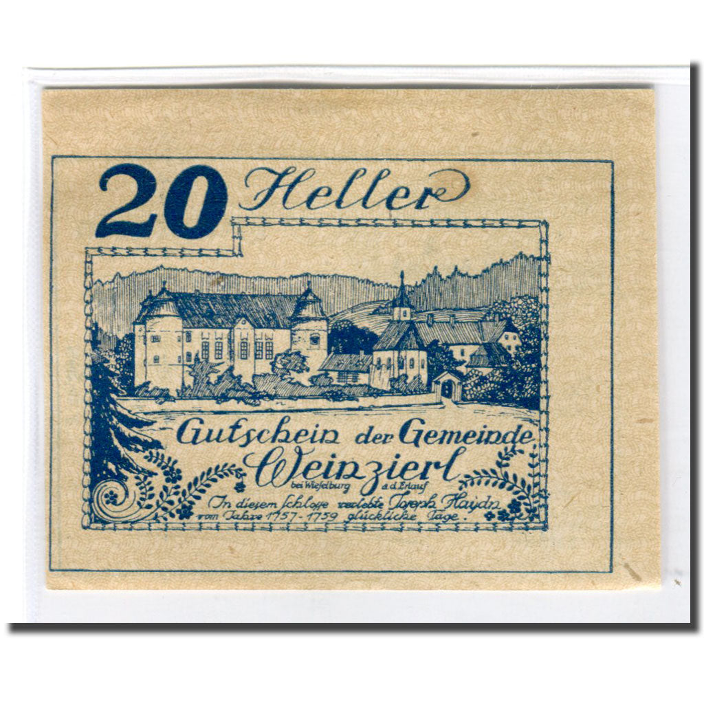Banknote, Austria, Weinzierl bei Wieselburg N.Ö. Gemeinde, 20 Heller, paysage
