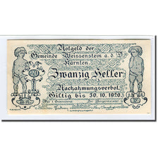 Nota, Áustria, Weissenstein an der Drau Kärnten Gemeinde, 20 Heller, Blason 1