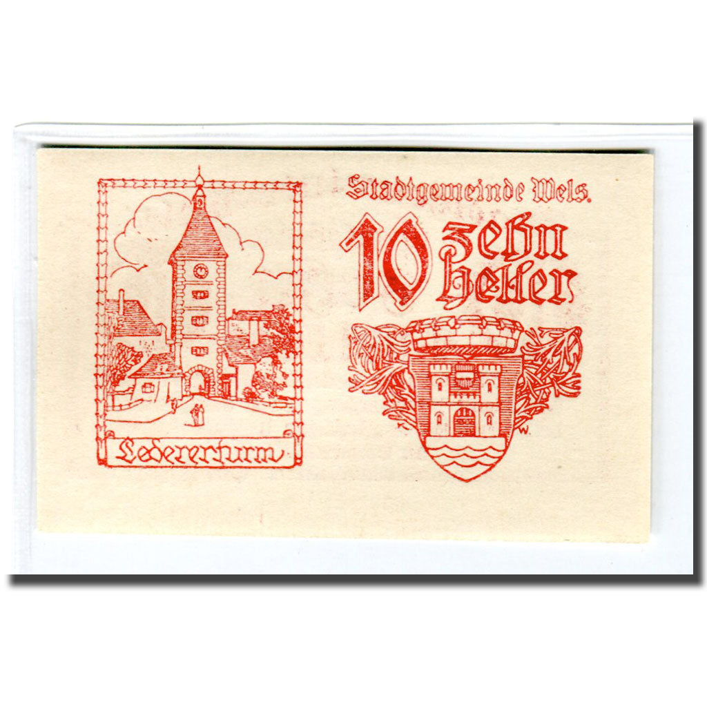 Banknote, Austria, Wels, 10 Heller, Batiment, 1920, UNC(63), Mehl:1167Ic